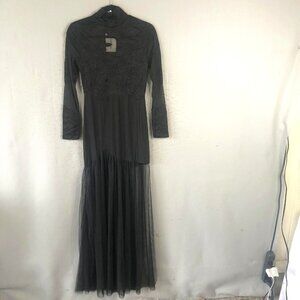 Loragal Maxi Dress Womens Large Sheer Mesh Long Sleeve Lace Whimsigoth Fairy NEW